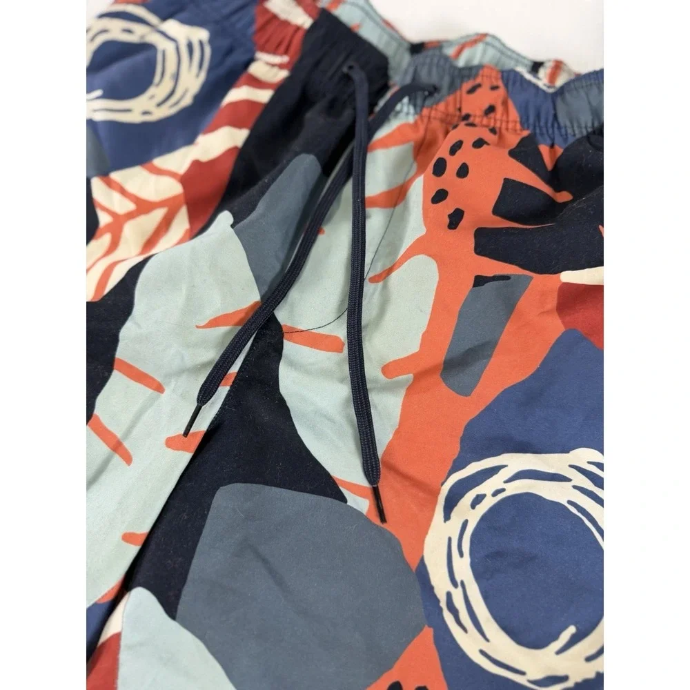 DRESSMANN Pattern Geo SWIM Trunks Men's Size S Shorts Navy Orange Sport Volley